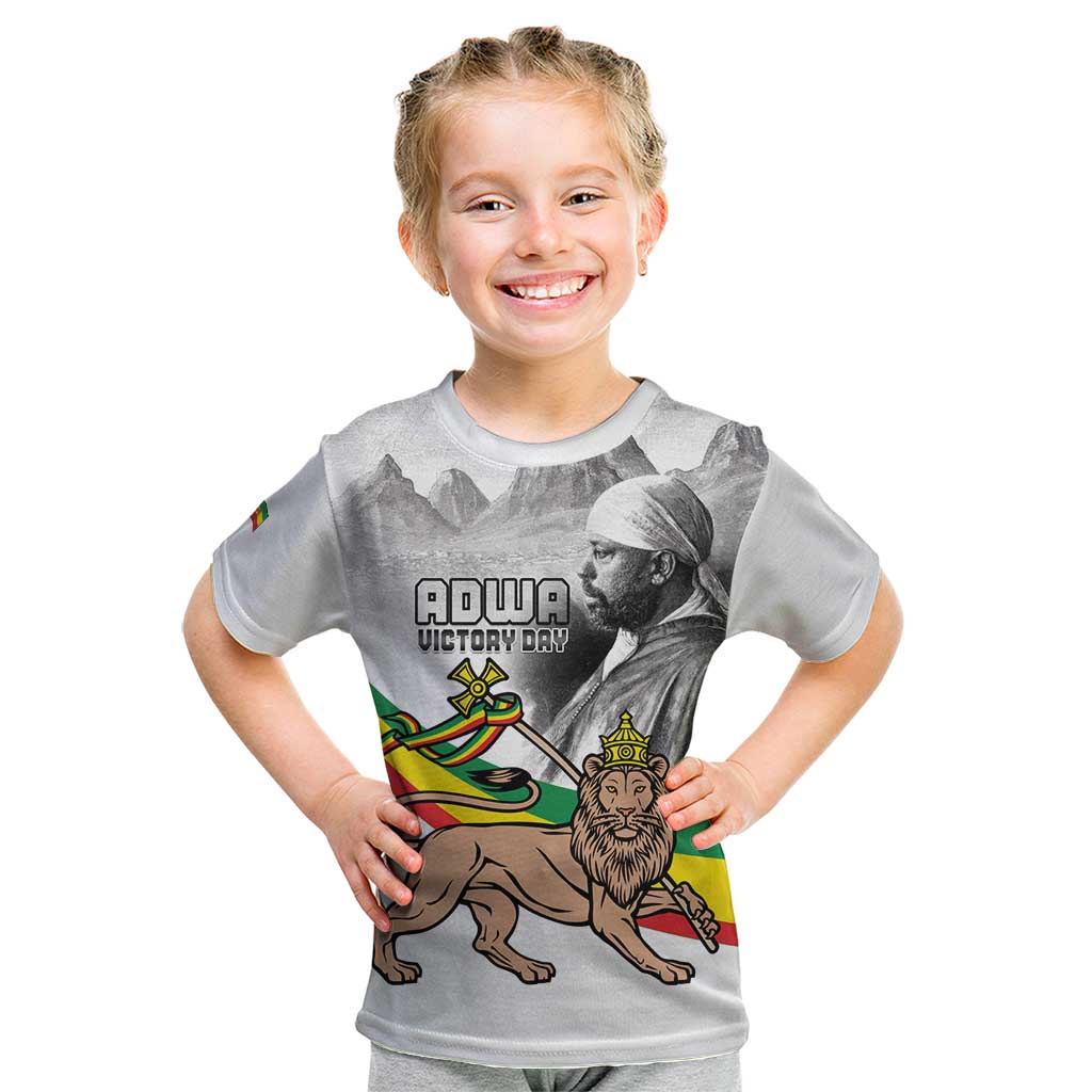 Adwa Victory Day Kid T Shirt Menelik II and Mount Soloda - Lion Of Judah