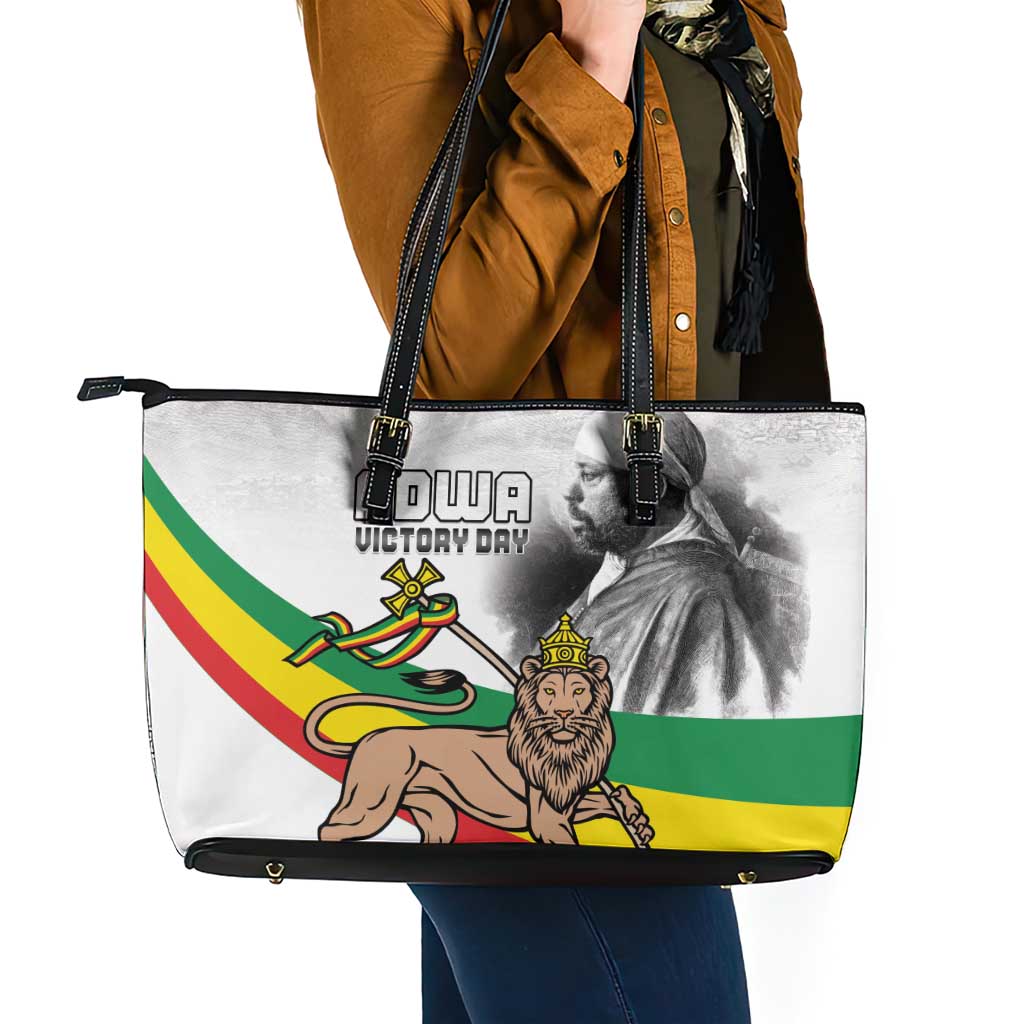Adwa Victory Day Leather Tote Bag Menelik II and Mount Soloda - Lion Of Judah