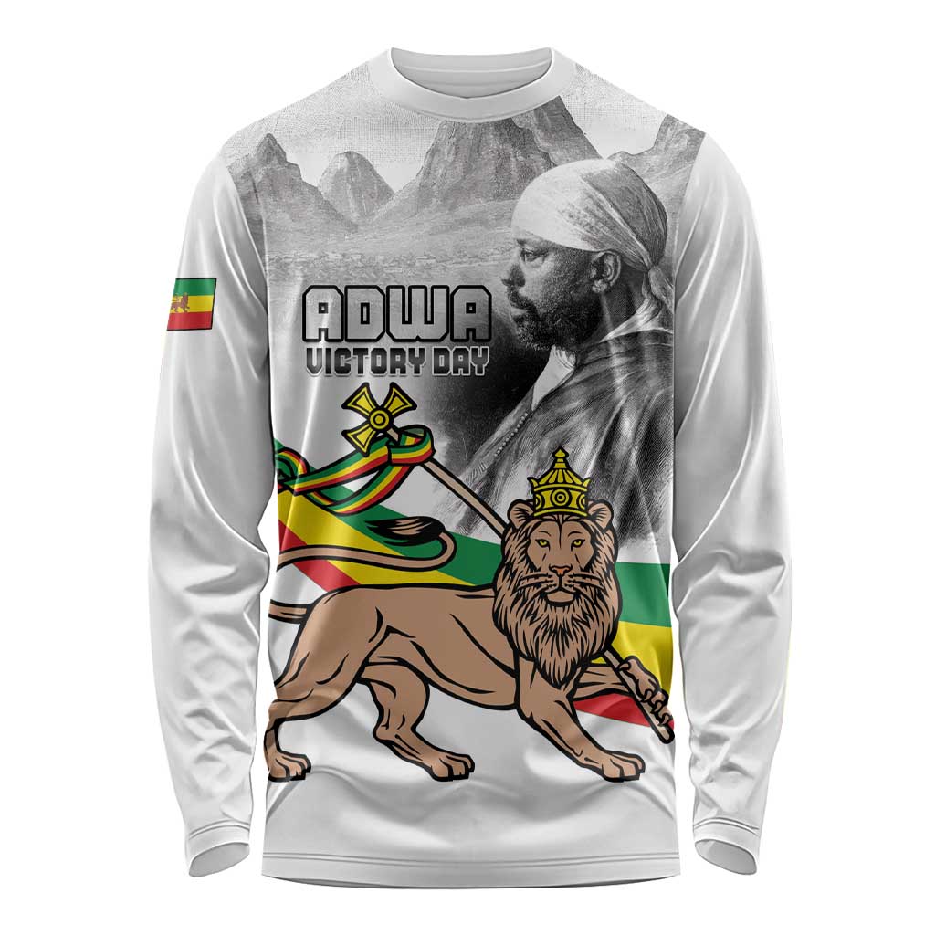 Adwa Victory Day Long Sleeve Shirt Menelik II and Mount Soloda - Lion Of Judah