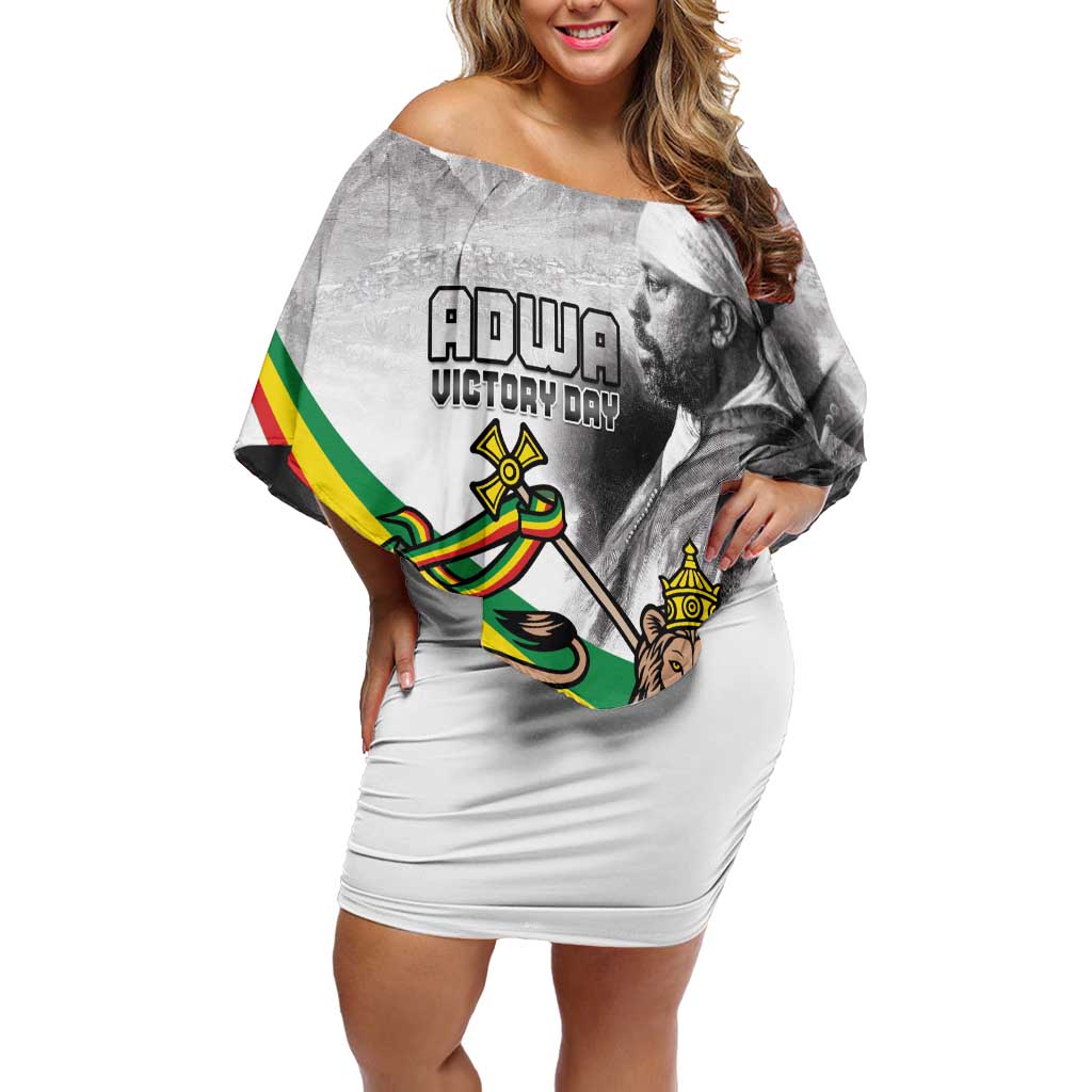 Adwa Victory Day Off Shoulder Short Dress Menelik II and Mount Soloda - Lion Of Judah