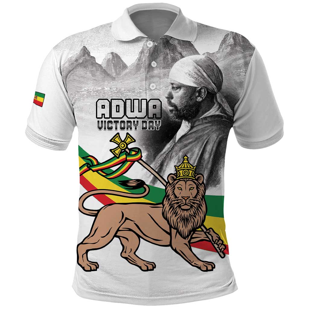 Adwa Victory Day Polo Shirt Menelik II and Mount Soloda - Lion Of Judah
