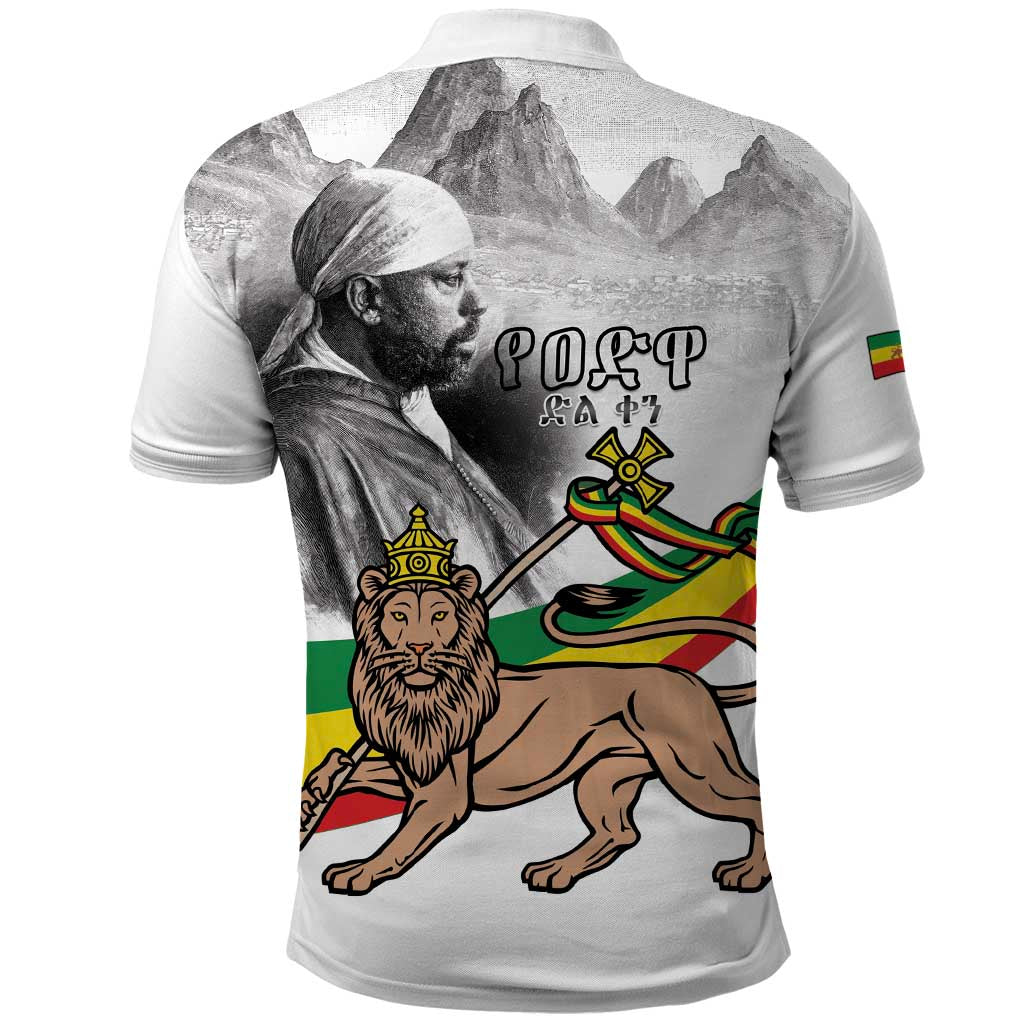 Adwa Victory Day Polo Shirt Menelik II and Mount Soloda - Lion Of Judah