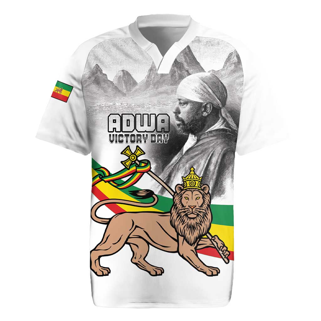 Adwa Victory Day Rugby Jersey Menelik II and Mount Soloda - Lion Of Judah - Wonder Print Shop