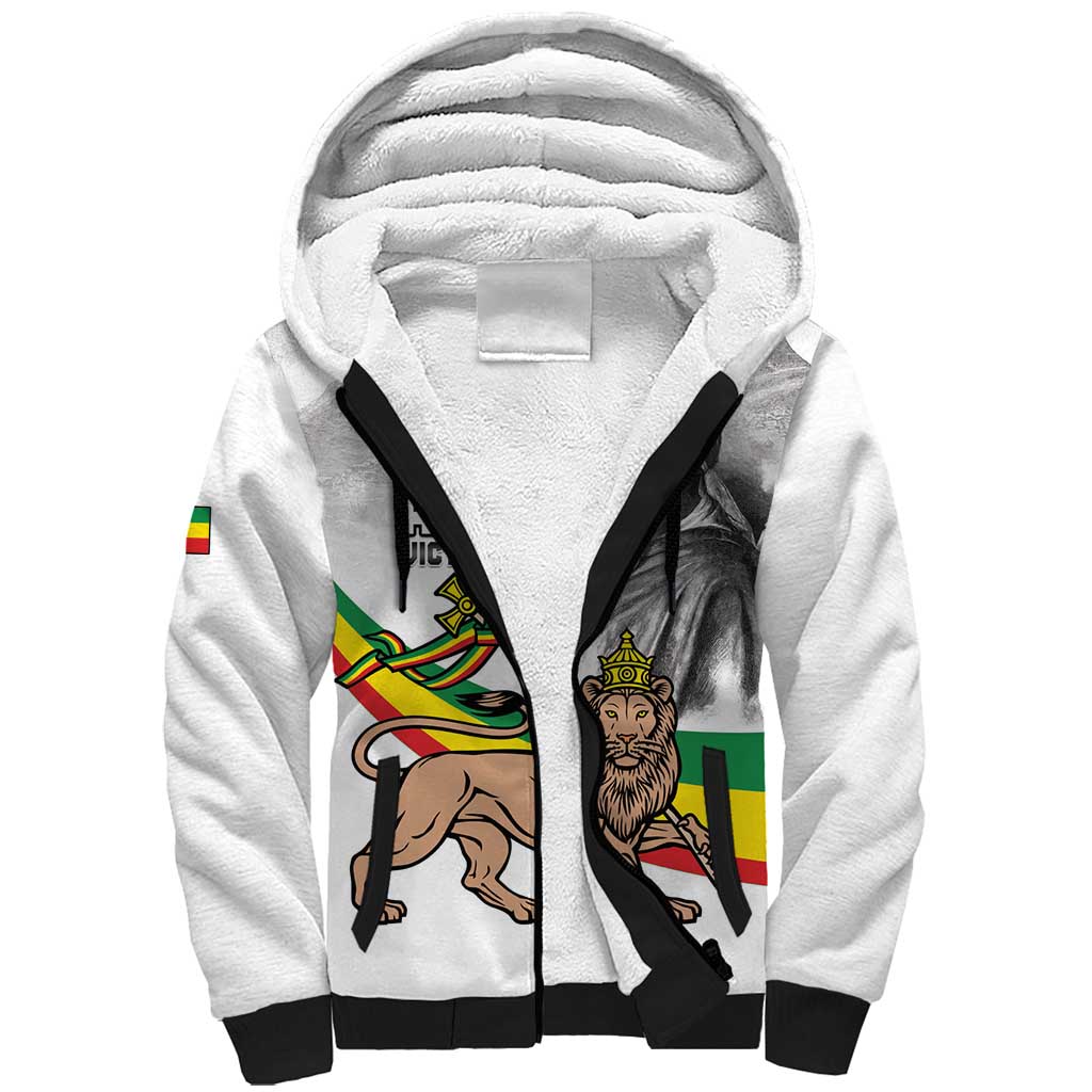 Adwa Victory Day Sherpa Hoodie Menelik II and Mount Soloda - Lion Of Judah - Wonder Print Shop