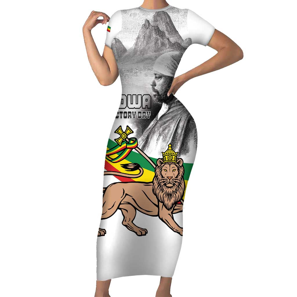 Adwa Victory Day Short Sleeve Bodycon Dress Menelik II and Mount Soloda - Lion Of Judah - Wonder Print Shop