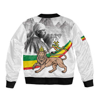 Adwa Victory Day Sleeve Zip Bomber Jacket Menelik II and Mount Soloda - Lion Of Judah - Wonder Print Shop