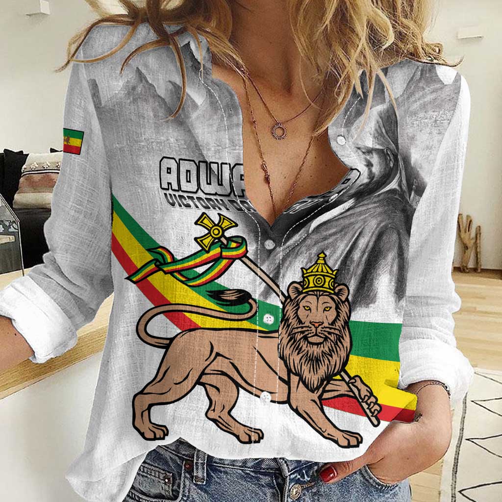 Adwa Victory Day Women Casual Shirt Menelik II and Mount Soloda - Lion Of Judah - Wonder Print Shop