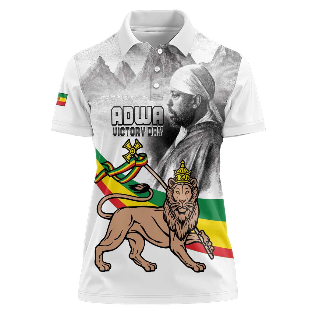 Adwa Victory Day Women Polo Shirt Menelik II and Mount Soloda - Lion Of Judah - Wonder Print Shop