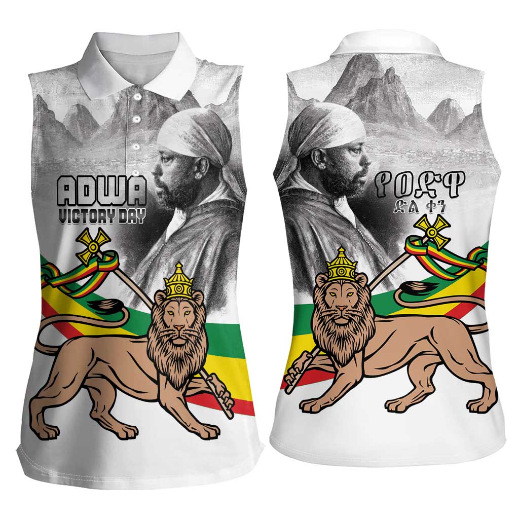 Adwa Victory Day Women Sleeveless Polo Shirt Menelik II and Mount Soloda - Lion Of Judah - Wonder Print Shop