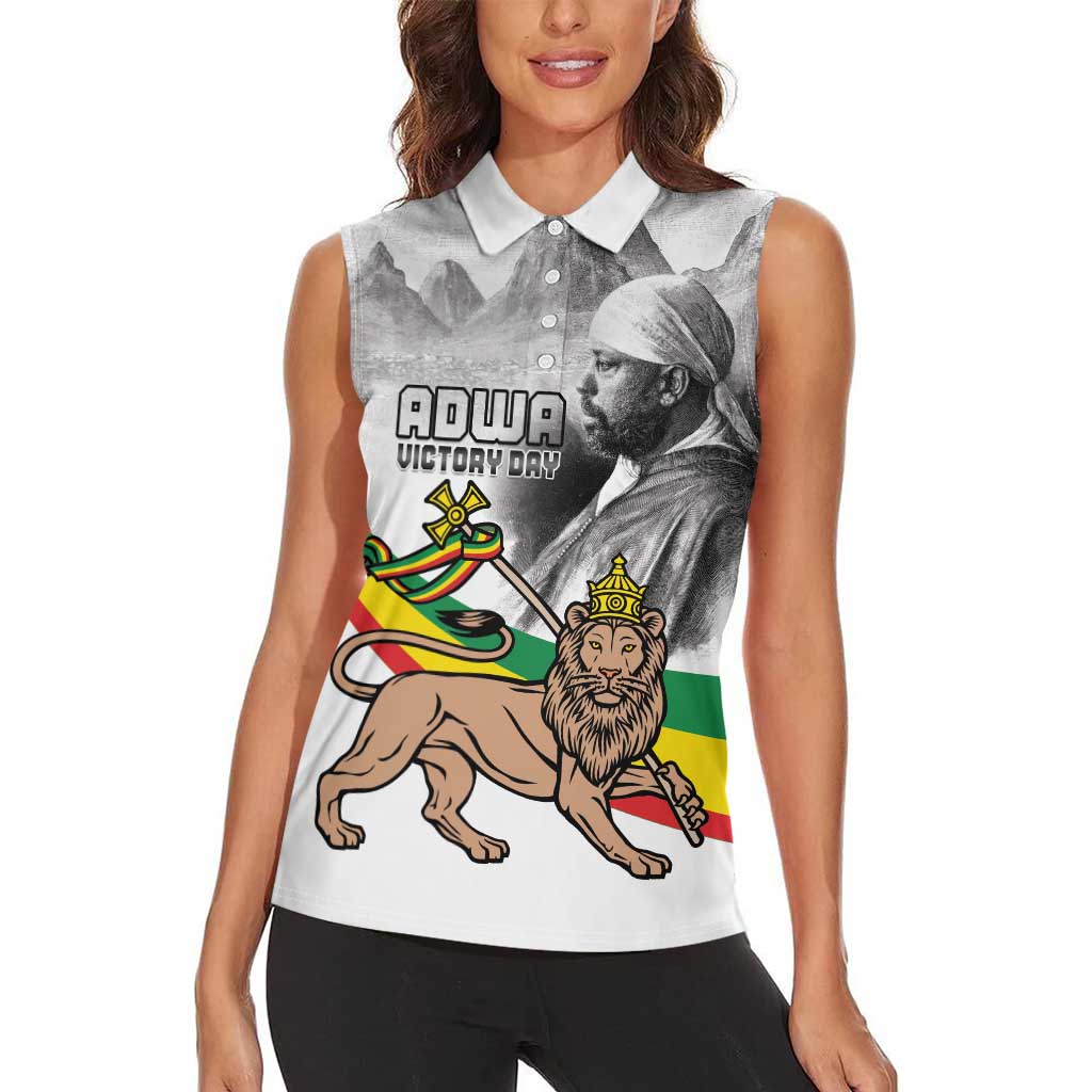Adwa Victory Day Women Sleeveless Polo Shirt Menelik II and Mount Soloda - Lion Of Judah - Wonder Print Shop