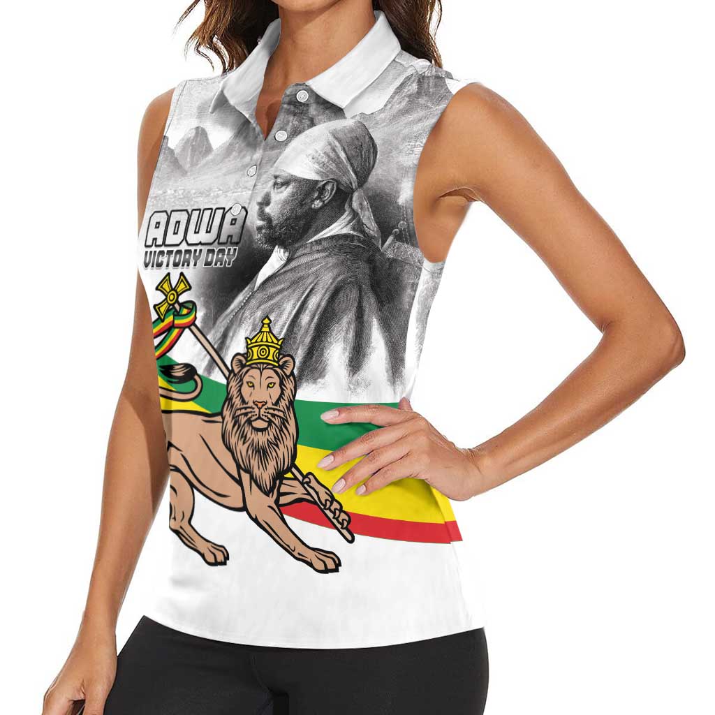 Adwa Victory Day Women Sleeveless Polo Shirt Menelik II and Mount Soloda - Lion Of Judah - Wonder Print Shop