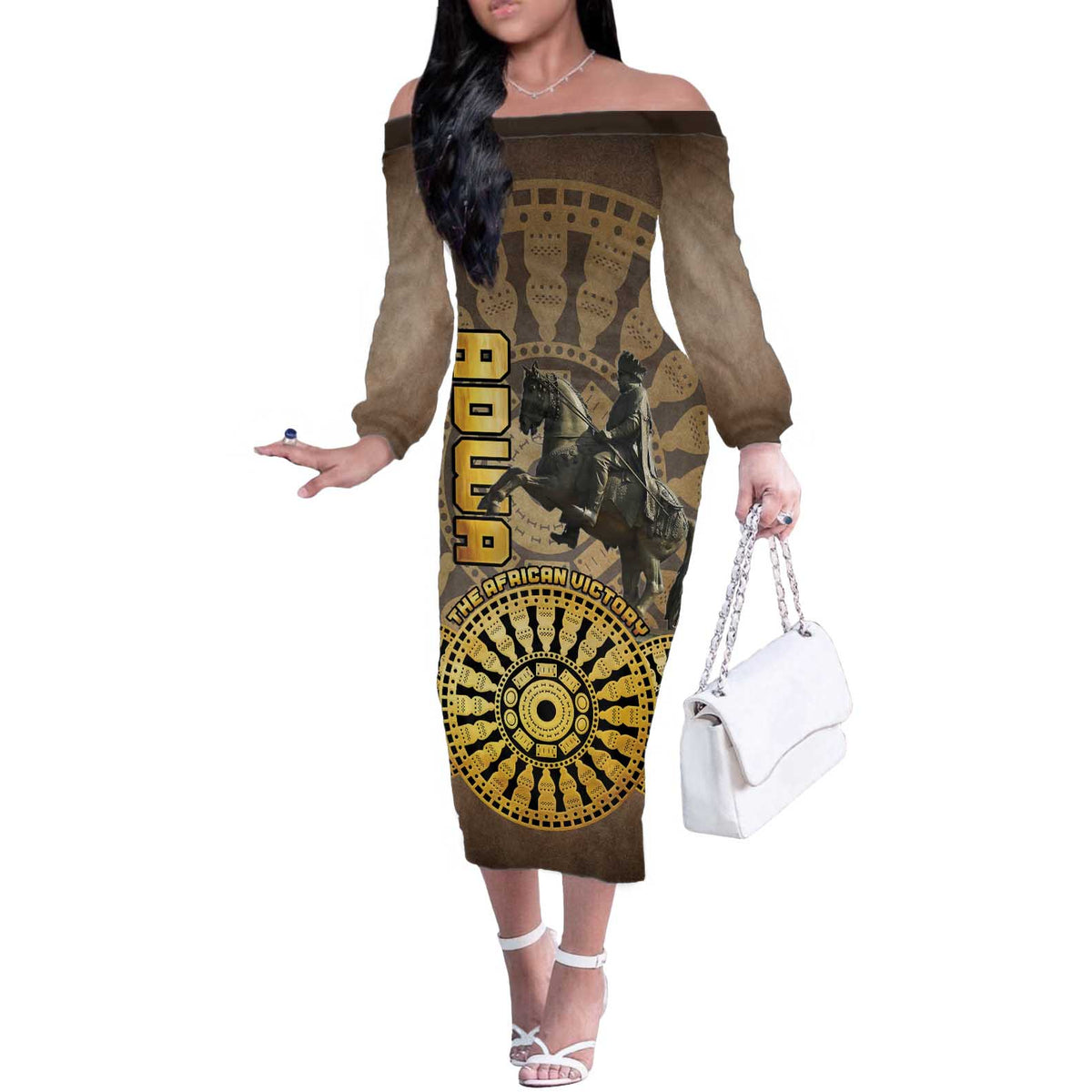 Adwa Victory of Ethiopia Off The Shoulder Long Sleeve Dress African Victory In The Age Of Empire