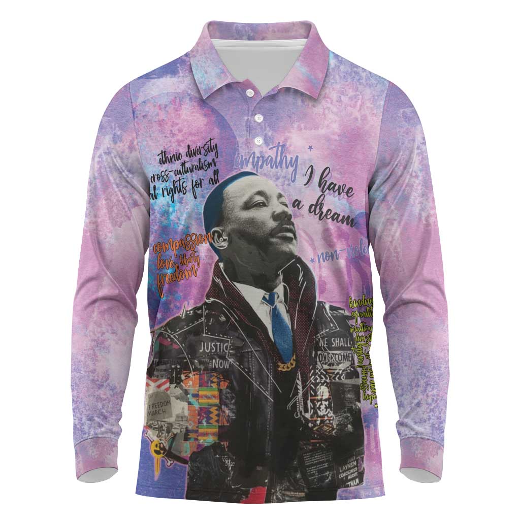 Martin Luther King Jr Long Sleeve Polo Shirt I Have a Dream Graffiti Style - Wonder Print Shop