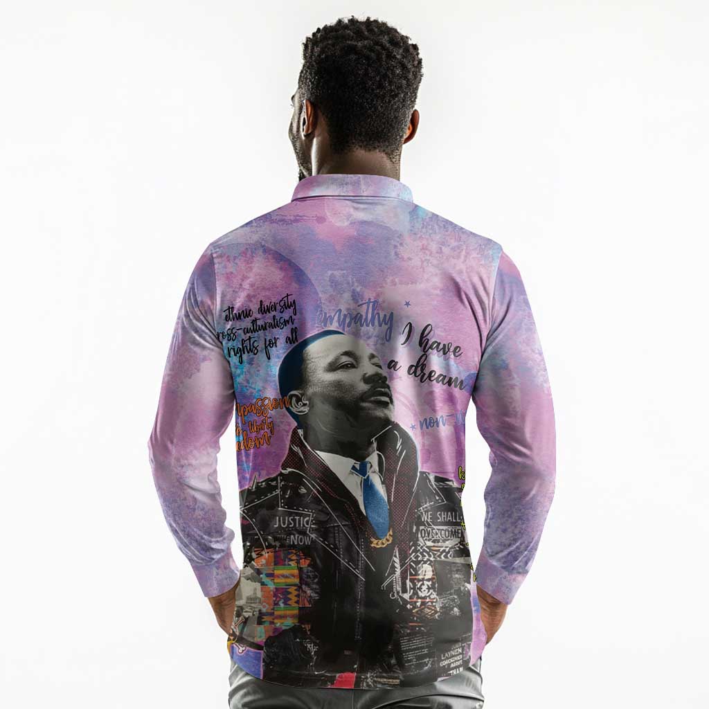 Martin Luther King Jr Long Sleeve Polo Shirt I Have a Dream Graffiti Style - Wonder Print Shop