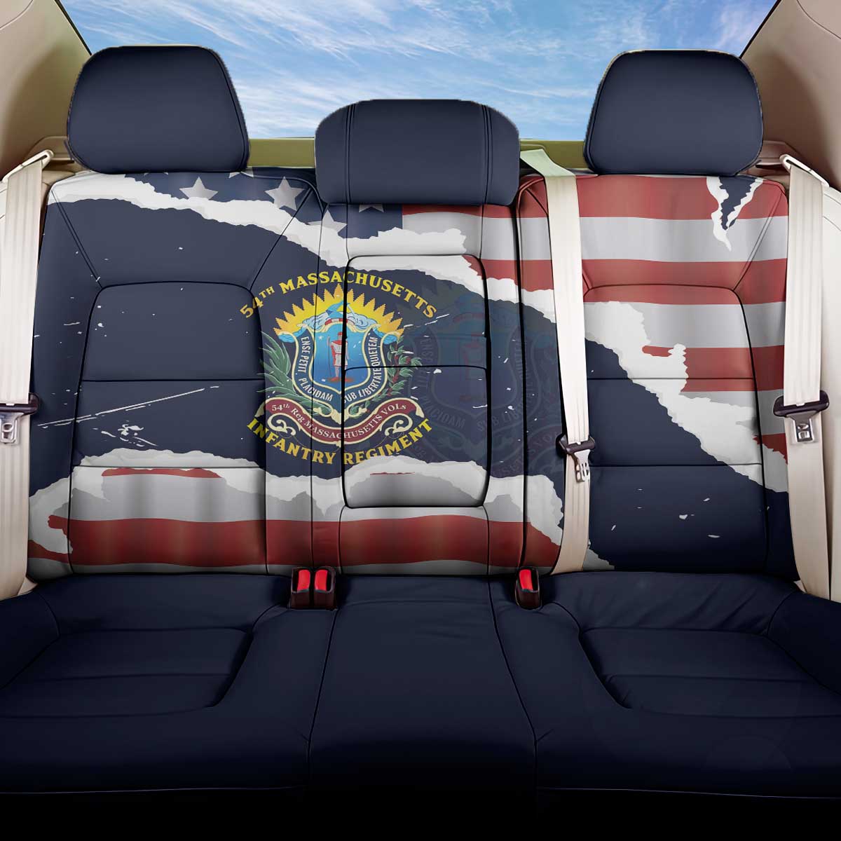 54th Massachusetts Infantry Regiment Back Car Seat Cover American Flag Heritage - Wonder Print Shop