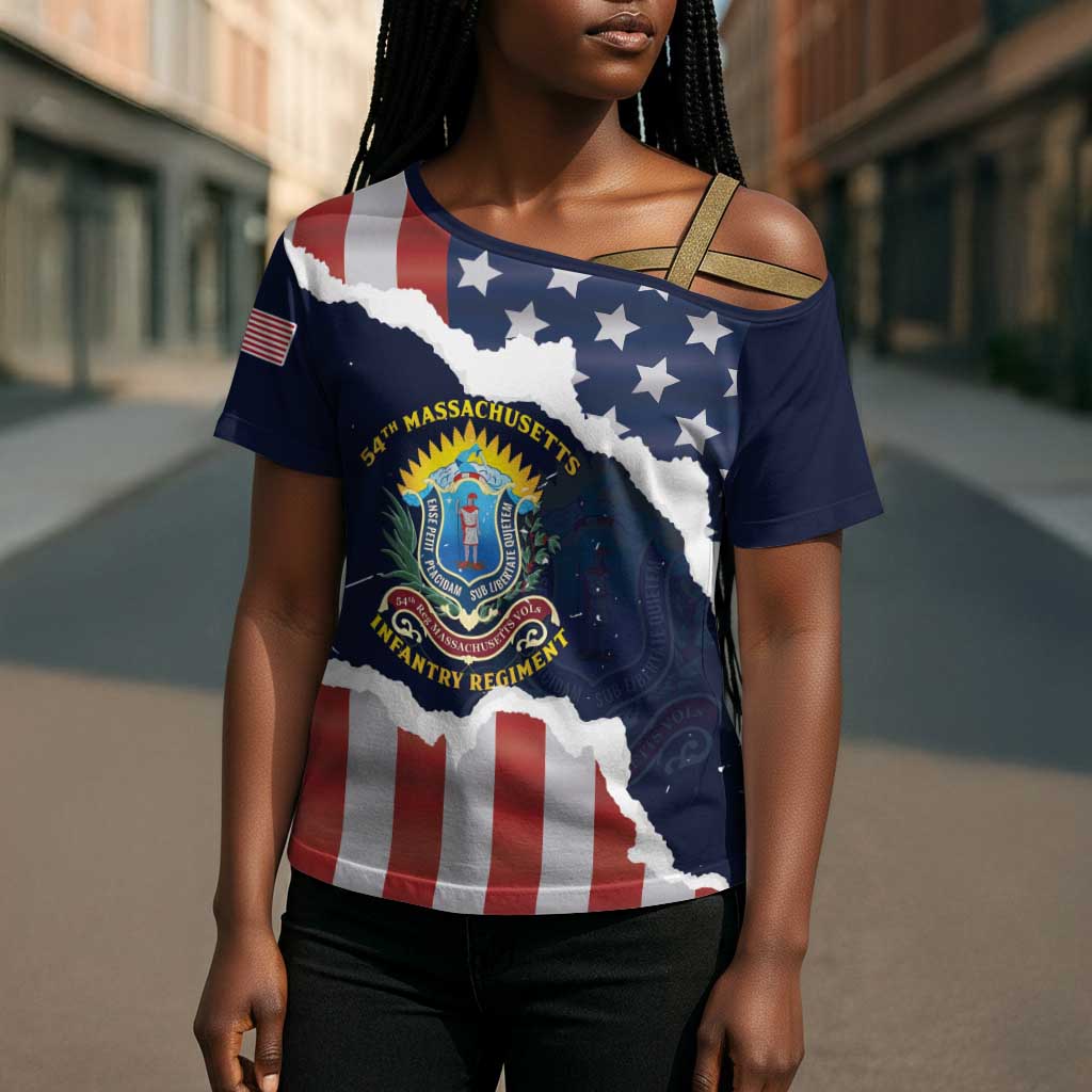 Personalized 54th Massachusetts Infantry Regiment Cross Shoulder Shirt American Flag Heritage - Wonder Print Shop