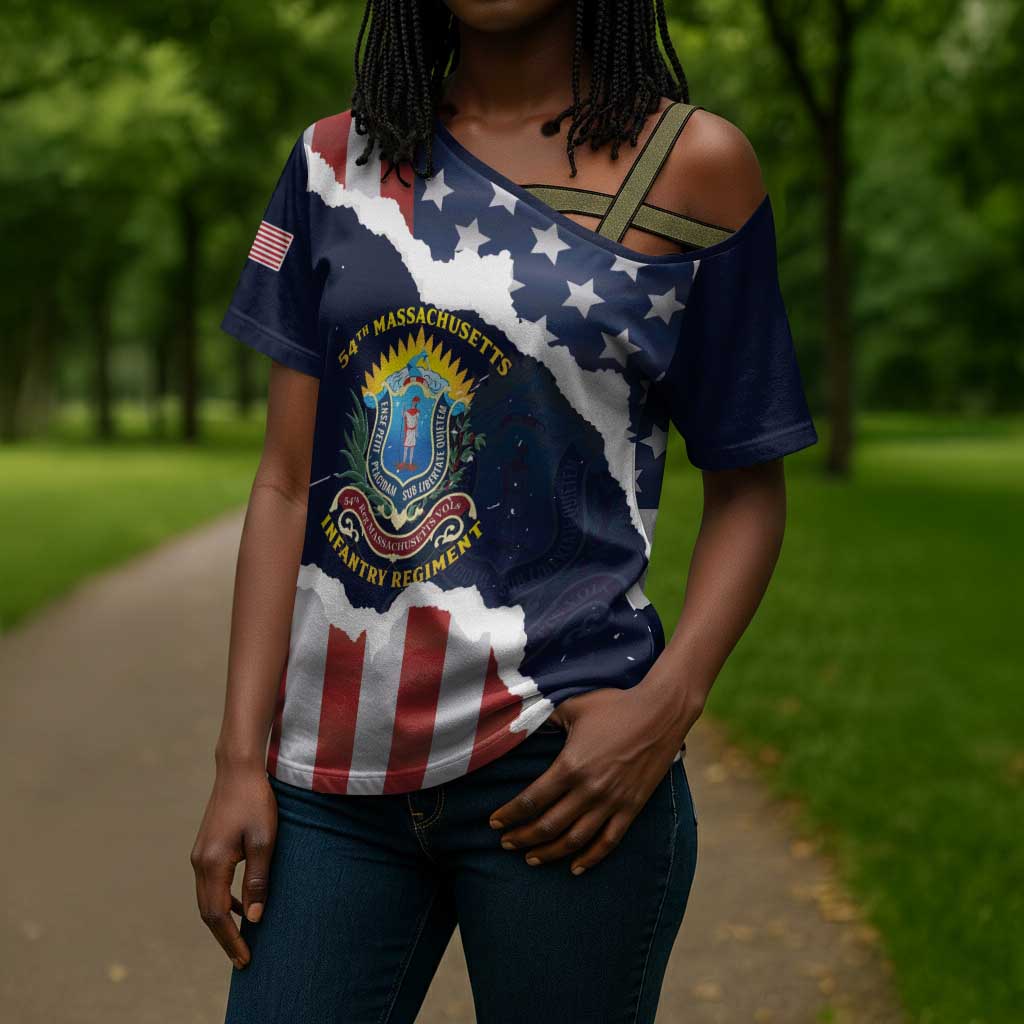Personalized 54th Massachusetts Infantry Regiment Cross Shoulder Shirt American Flag Heritage - Wonder Print Shop