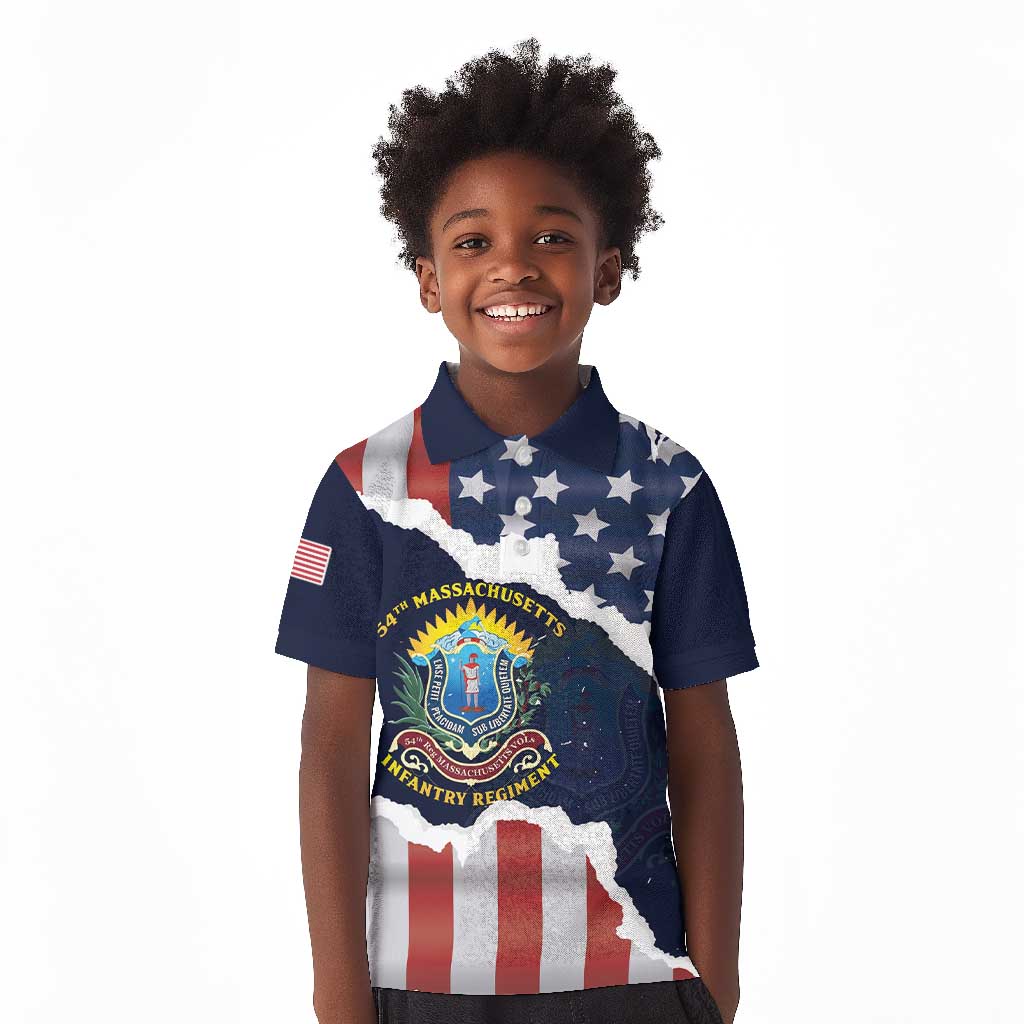 Personalized 54th Massachusetts Infantry Regiment Kid Polo Shirt American Flag Heritage - Wonder Print Shop