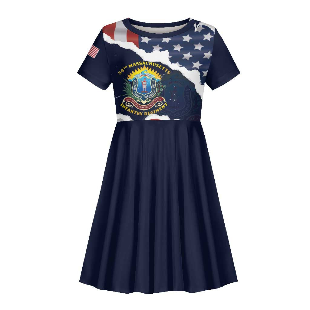 Personalized 54th Massachusetts Infantry Regiment Kid Short Sleeve Dress American Flag Heritage - Wonder Print Shop