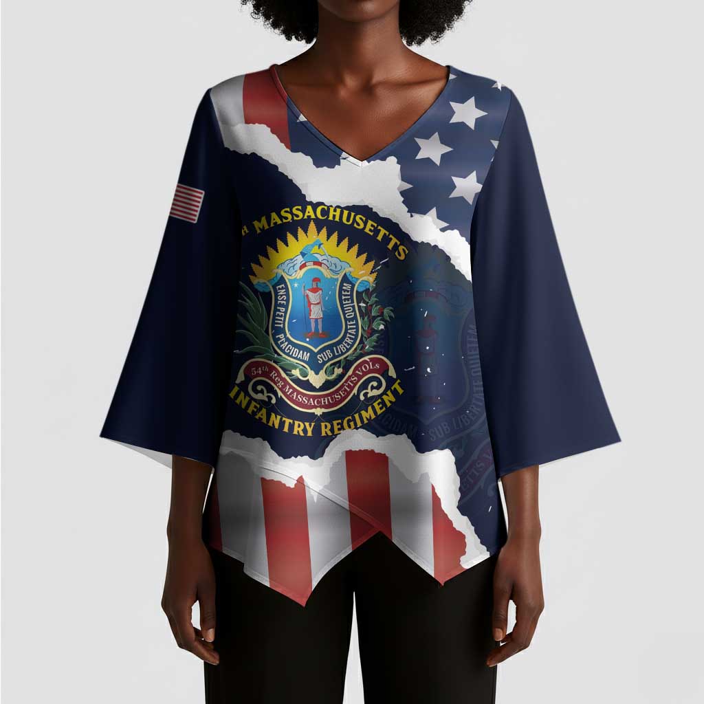 Personalized 54th Massachusetts Infantry Regiment Kimono Sleeve Blouse American Flag Heritage - Wonder Print Shop