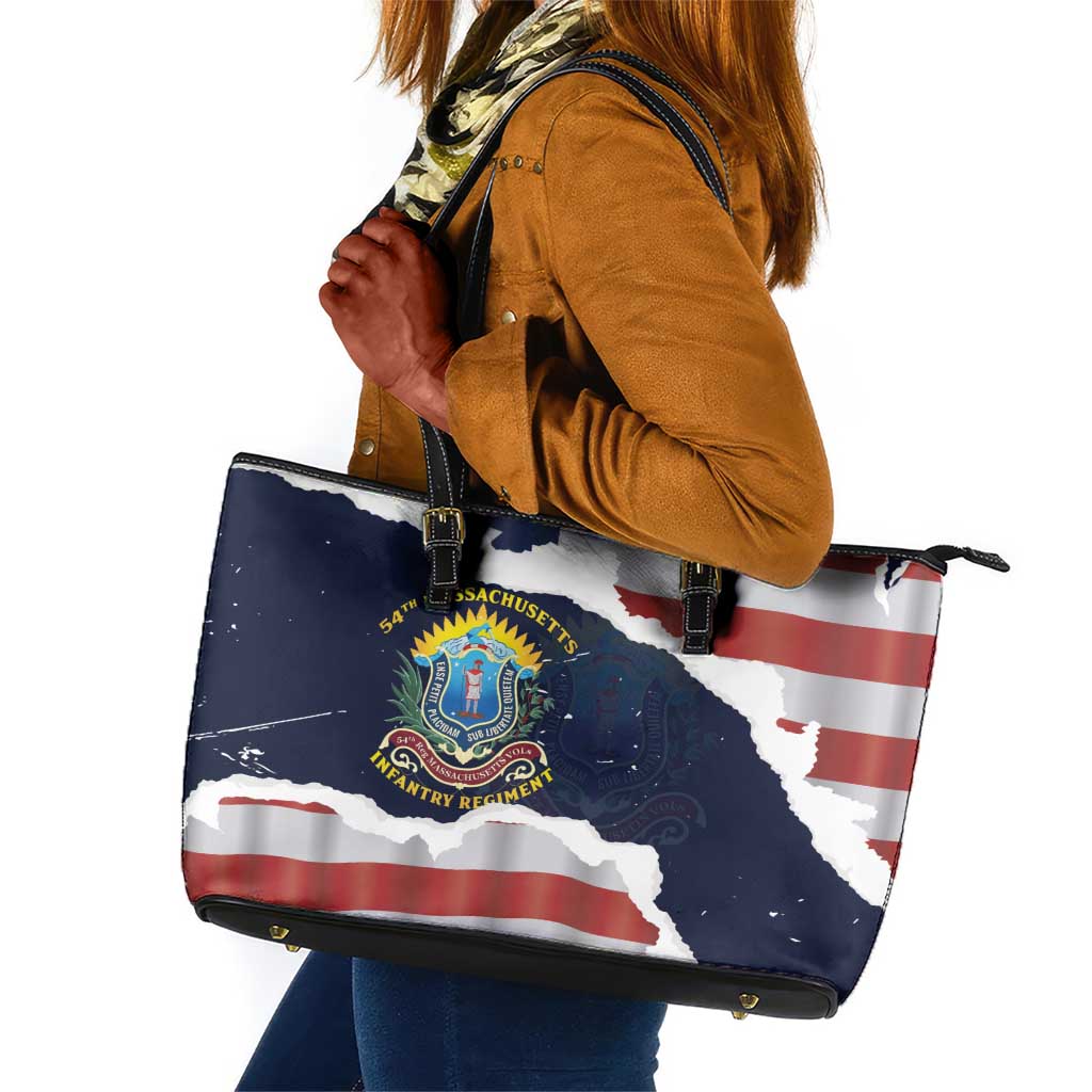 54th Massachusetts Infantry Regiment Leather Tote Bag American Flag Heritage - Wonder Print Shop