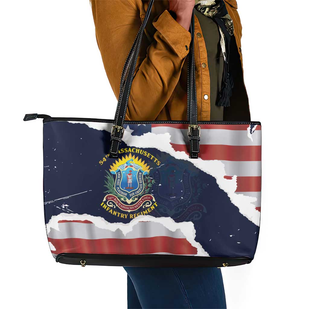 54th Massachusetts Infantry Regiment Leather Tote Bag American Flag Heritage - Wonder Print Shop
