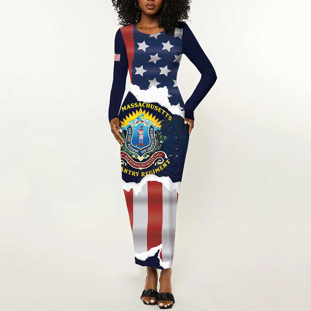 Personalized 54th Massachusetts Infantry Regiment Long Sleeve Bodycon Dress American Flag Heritage - Wonder Print Shop