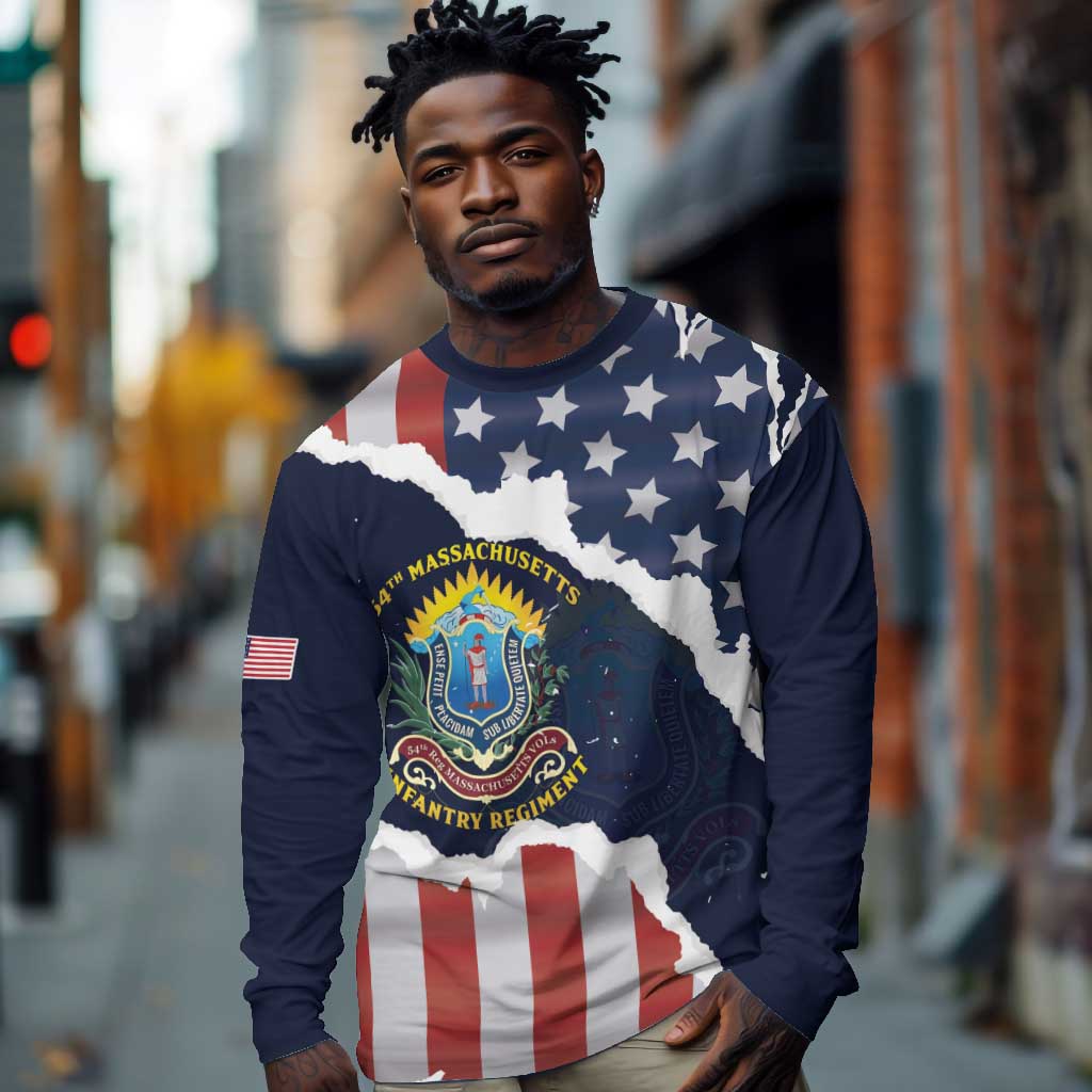 Personalized 54th Massachusetts Infantry Regiment Long Sleeve Shirt American Flag Heritage - Wonder Print Shop