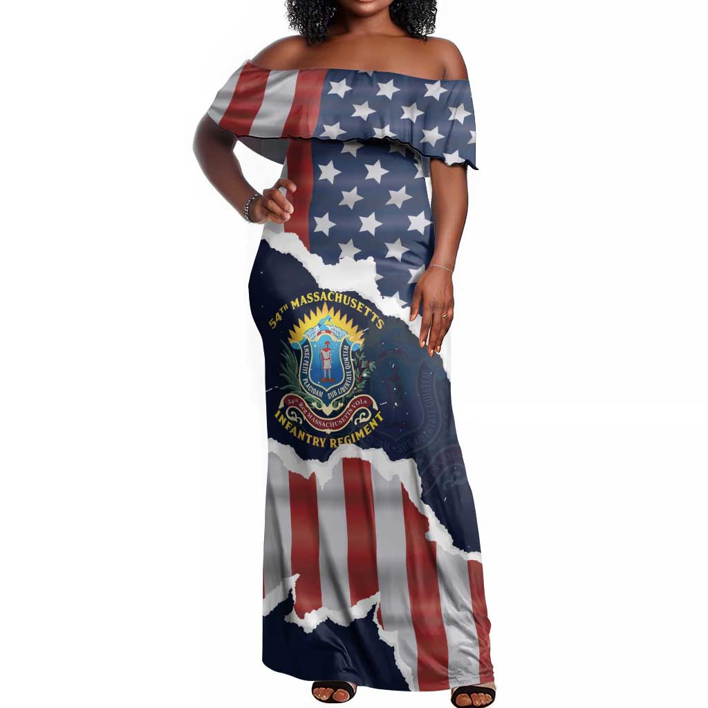 Personalized 54th Massachusetts Infantry Regiment Off Shoulder Maxi Dress American Flag Heritage - Wonder Print Shop