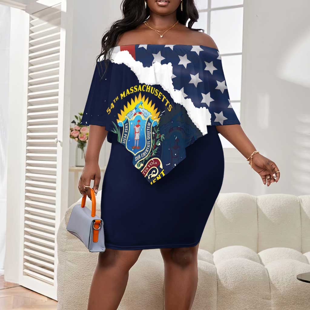Personalized 54th Massachusetts Infantry Regiment Off Shoulder Short Dress American Flag Heritage - Wonder Print Shop