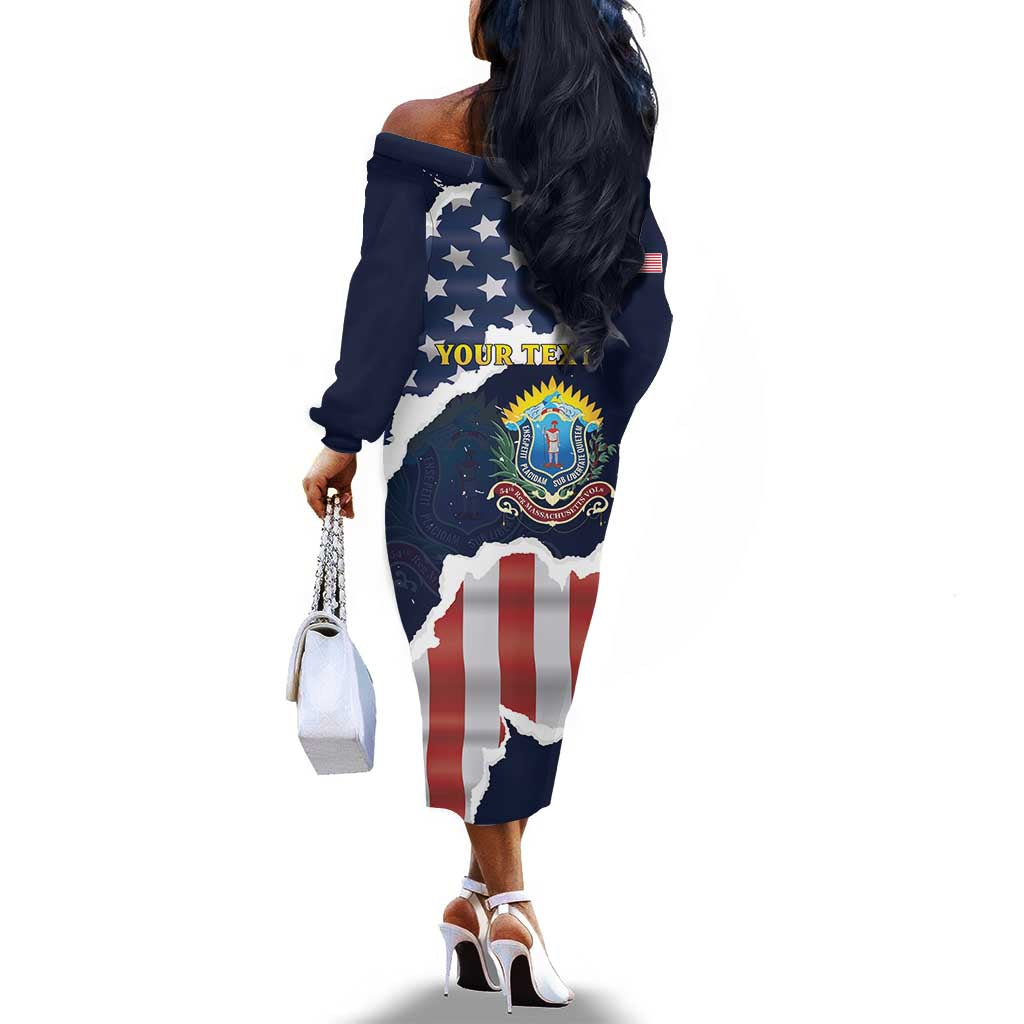 Personalized 54th Massachusetts Infantry Regiment Off The Shoulder Long Sleeve Dress American Flag Heritage - Wonder Print Shop