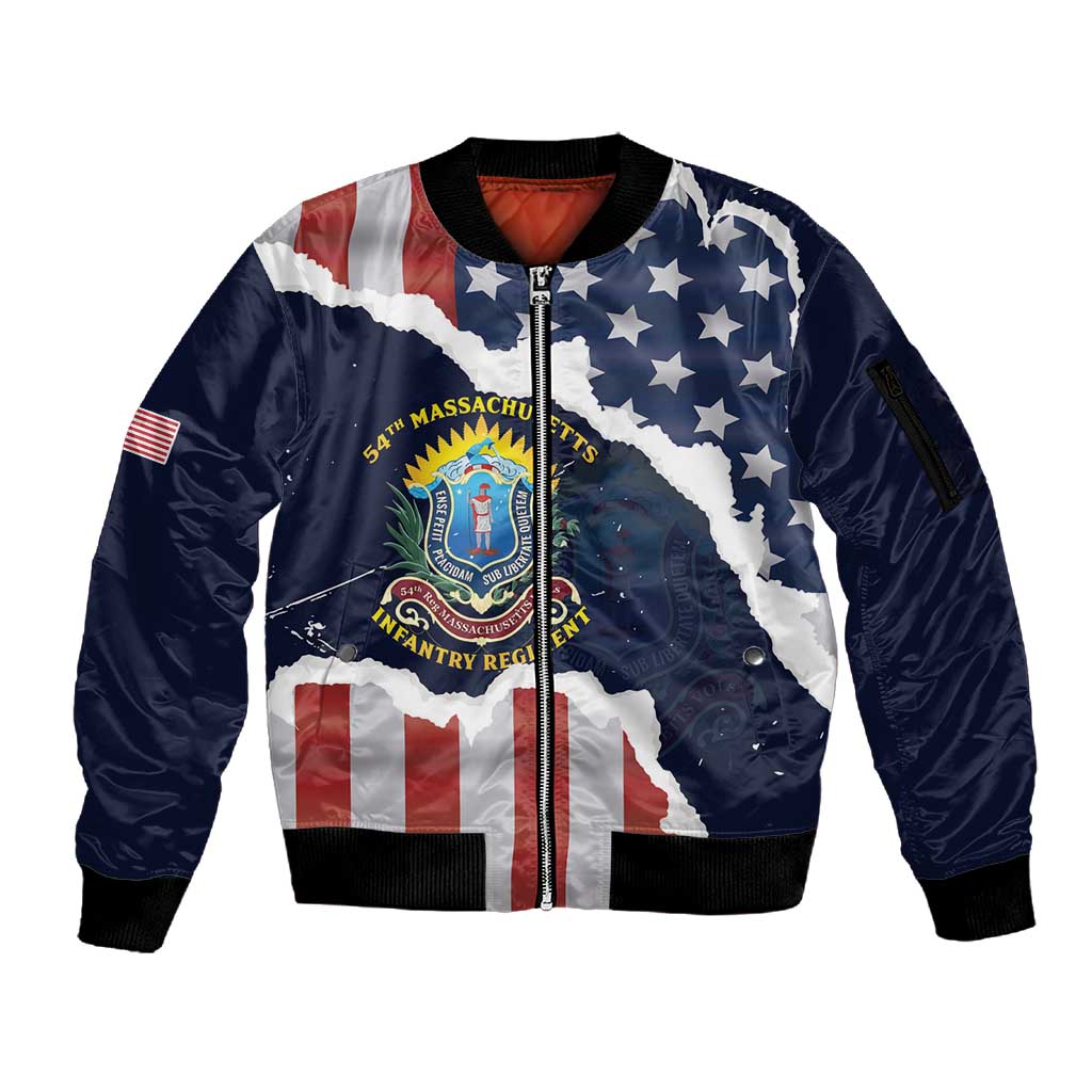Personalized 54th Massachusetts Infantry Regiment Sleeve Zip Bomber Jacket American Flag Heritage - Wonder Print Shop