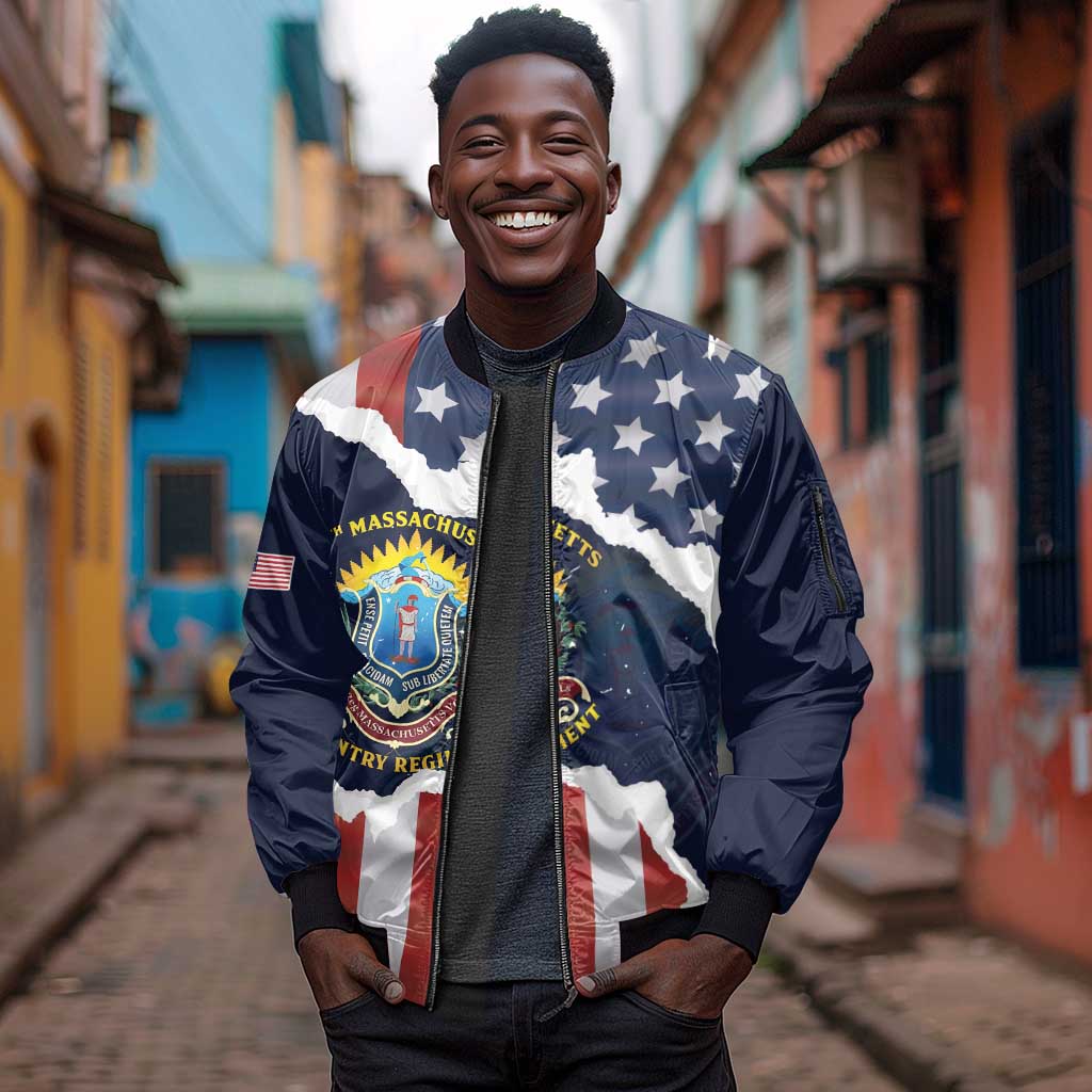 Personalized 54th Massachusetts Infantry Regiment Sleeve Zip Bomber Jacket American Flag Heritage - Wonder Print Shop