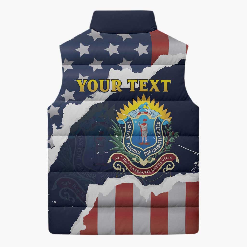 Personalized 54th Massachusetts Infantry Regiment Sleeveless Puffer Jacket American Flag Heritage - Wonder Print Shop