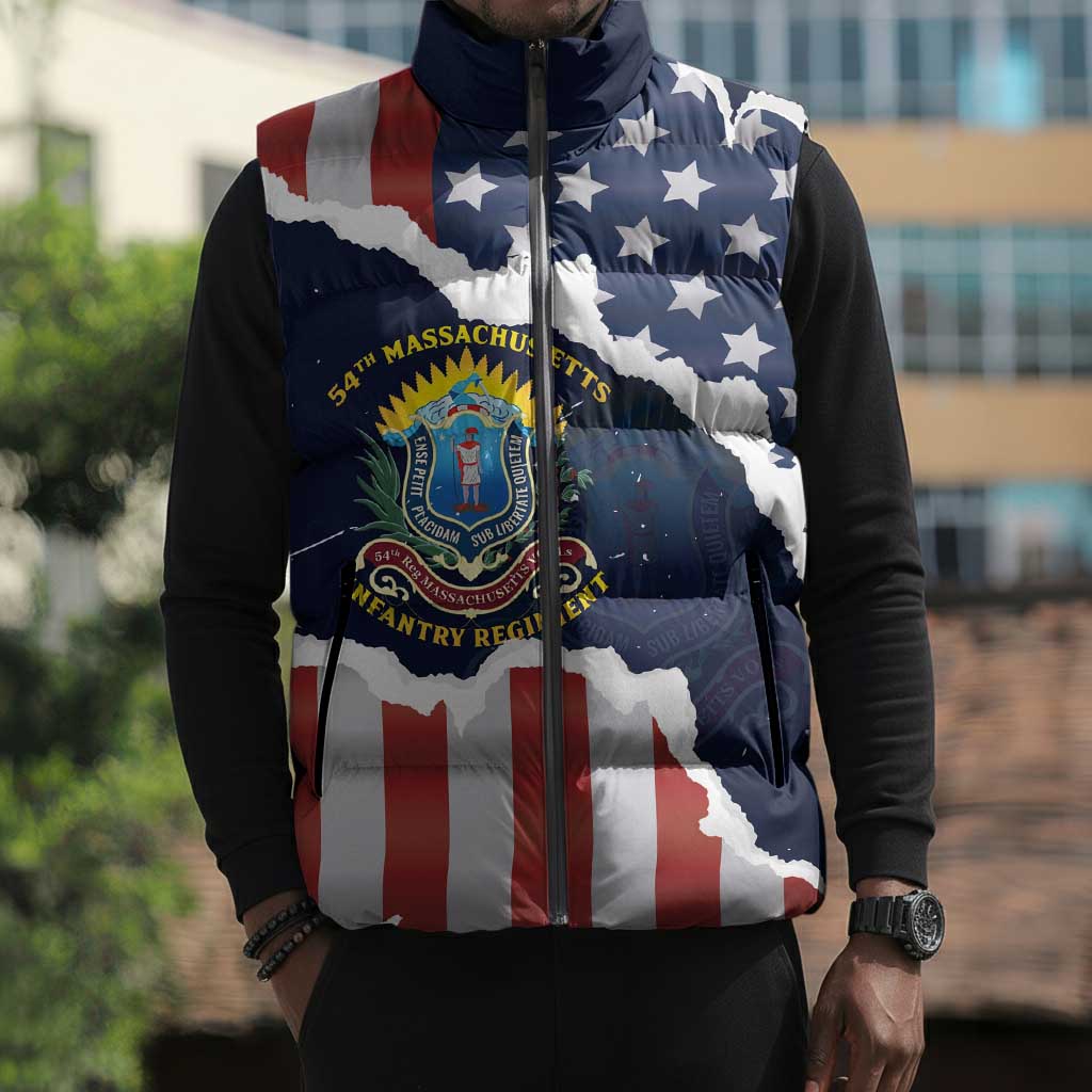 Personalized 54th Massachusetts Infantry Regiment Sleeveless Puffer Jacket American Flag Heritage - Wonder Print Shop