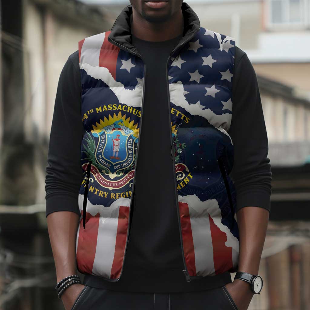 Personalized 54th Massachusetts Infantry Regiment Sleeveless Puffer Jacket American Flag Heritage - Wonder Print Shop