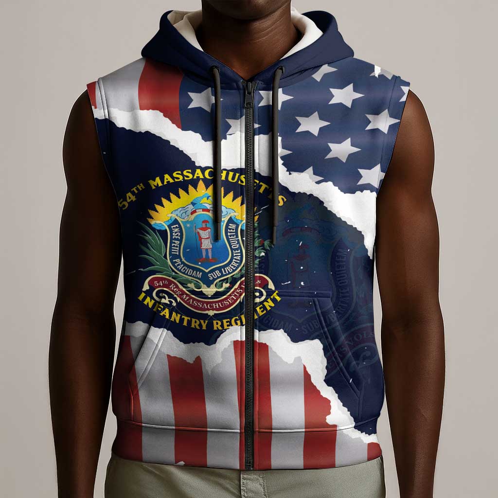 Personalized 54th Massachusetts Infantry Regiment Sleeveless Zip Hoodie American Flag Heritage - Wonder Print Shop