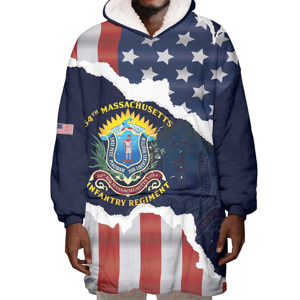 Personalized 54th Massachusetts Infantry Regiment Wearable Blanket Hoodie American Flag Heritage - Wonder Print Shop
