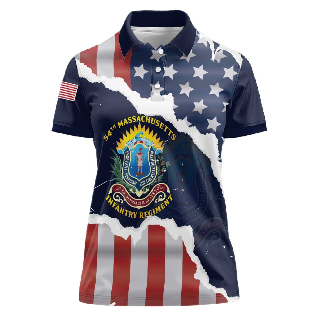 Personalized 54th Massachusetts Infantry Regiment Women Polo Shirt American Flag Heritage - Wonder Print Shop