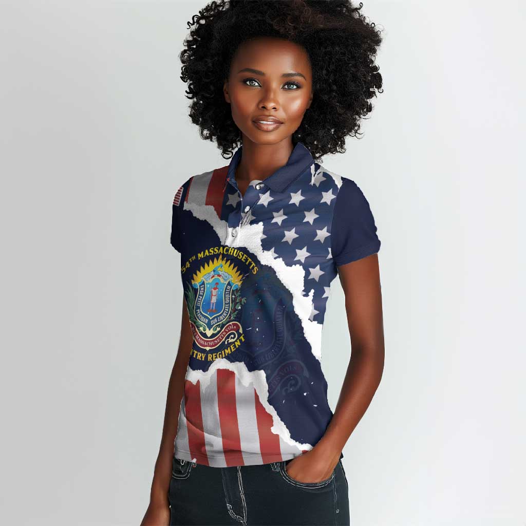Personalized 54th Massachusetts Infantry Regiment Women Polo Shirt American Flag Heritage - Wonder Print Shop
