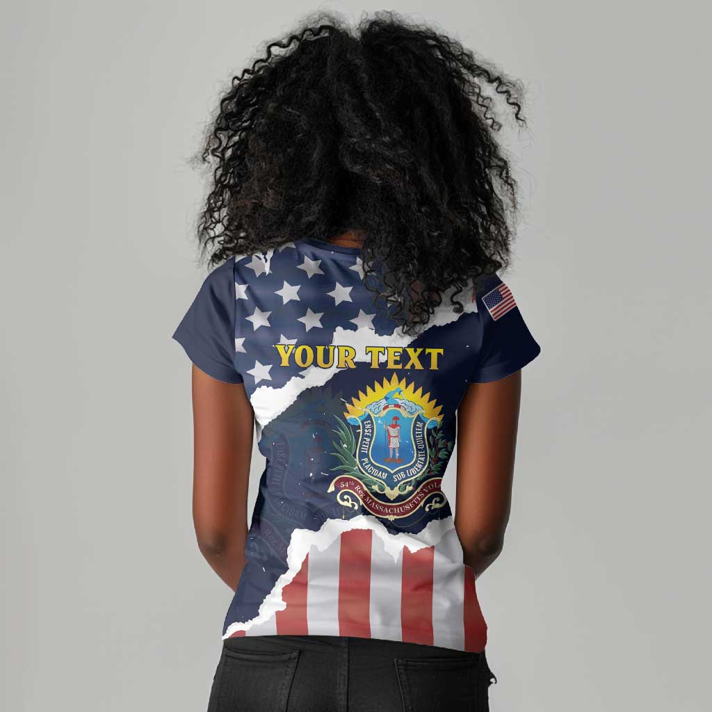Personalized 54th Massachusetts Infantry Regiment Women V-Neck T-Shirt American Flag Heritage - Wonder Print Shop