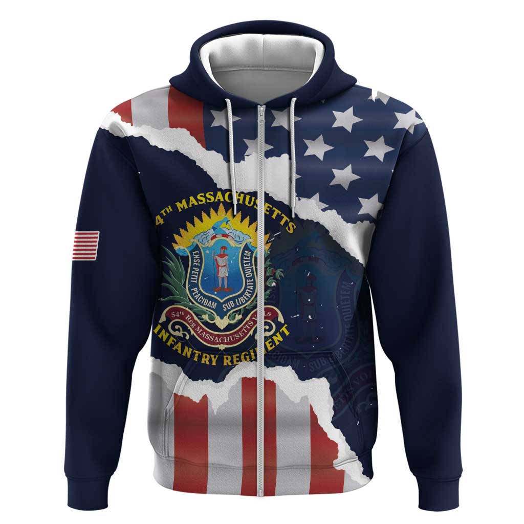 Personalized 54th Massachusetts Infantry Regiment Zip Hoodie American Flag Heritage - Wonder Print Shop