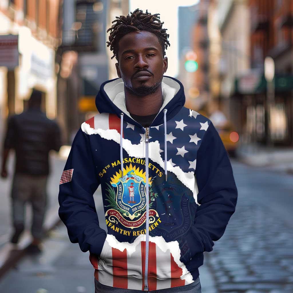 Personalized 54th Massachusetts Infantry Regiment Zip Hoodie American Flag Heritage - Wonder Print Shop