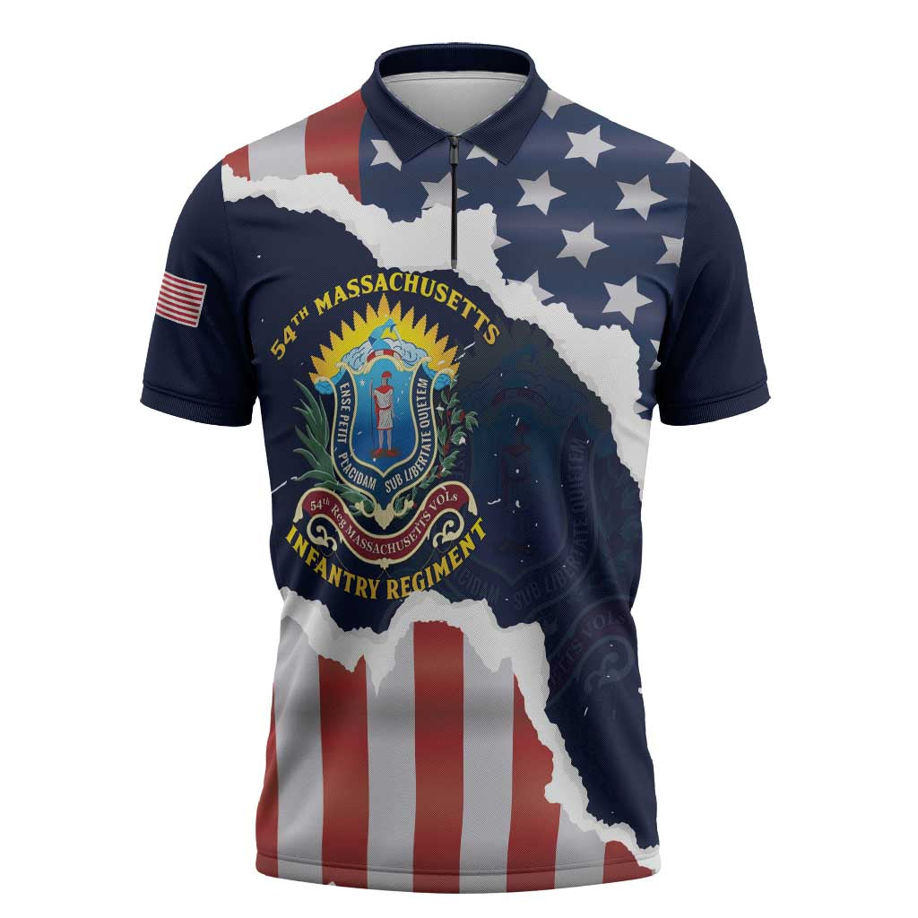 Personalized 54th Massachusetts Infantry Regiment Zipper Polo Shirt American Flag Heritage - Wonder Print Shop