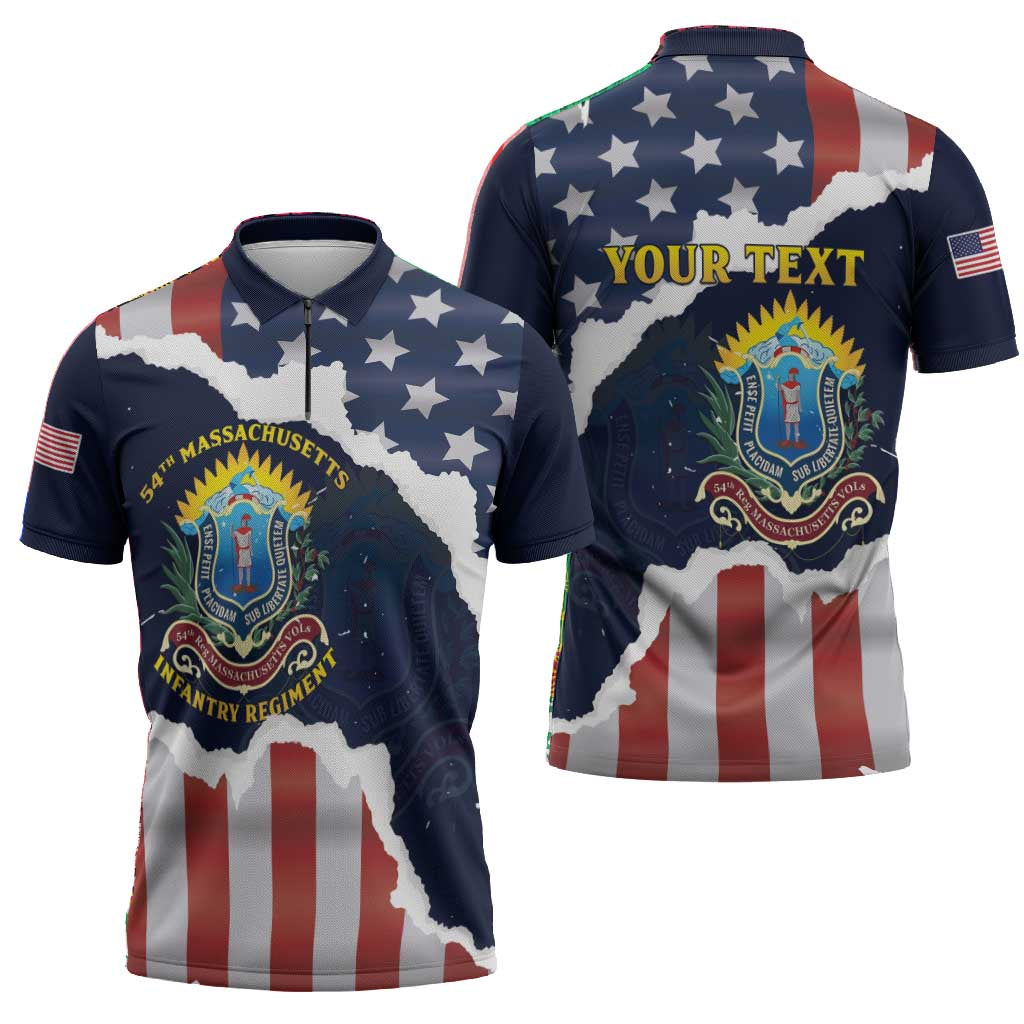 Personalized 54th Massachusetts Infantry Regiment Zipper Polo Shirt American Flag Heritage - Wonder Print Shop
