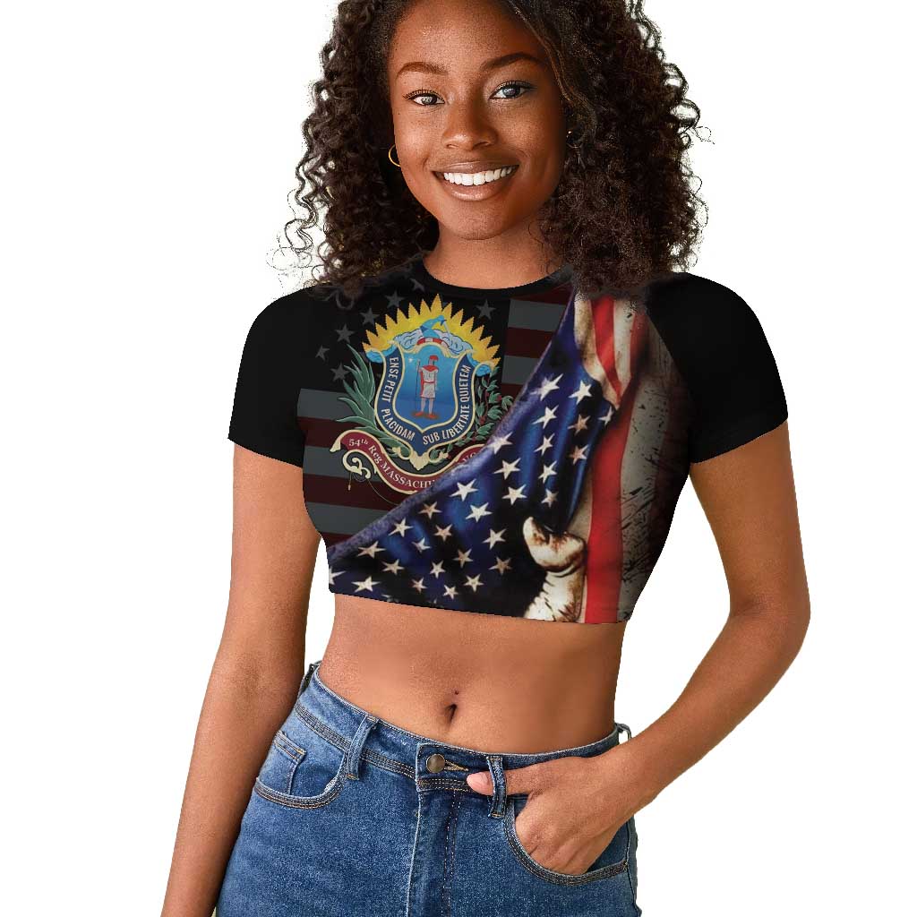 54th Massachusetts Infantry Regiment Raglan Cropped T shirt Flag of Freedom - Wonder Print Shop