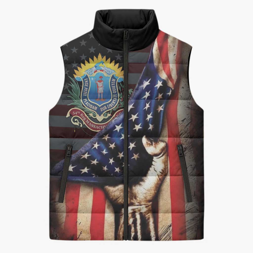 54th Massachusetts Infantry Regiment Sleeveless Puffer Jacket Flag of Freedom - Wonder Print Shop