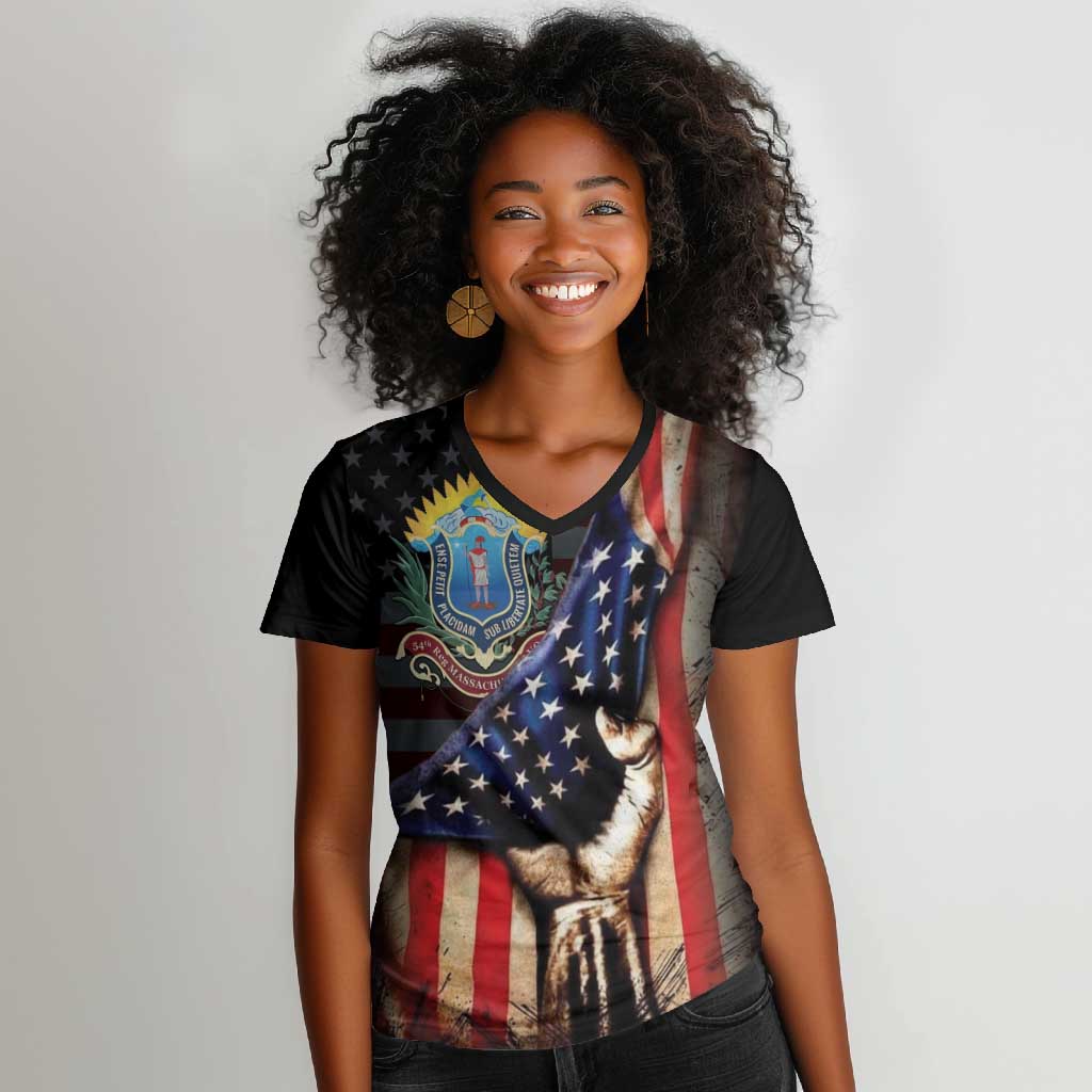 54th Massachusetts Infantry Regiment Women V-Neck T-Shirt Flag of Freedom - Wonder Print Shop