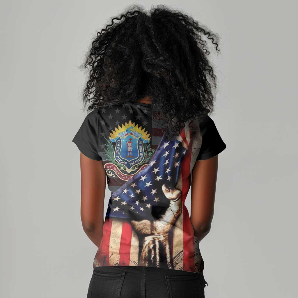 54th Massachusetts Infantry Regiment Women V-Neck T-Shirt Flag of Freedom - Wonder Print Shop