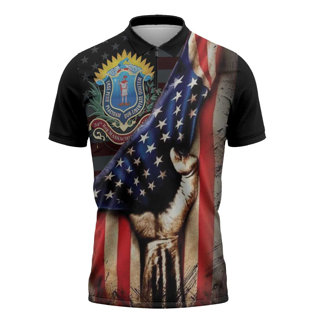 54th Massachusetts Infantry Regiment Zipper Polo Shirt Flag of Freedom - Wonder Print Shop